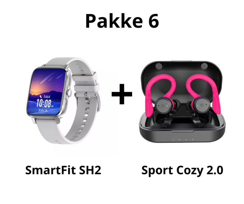 Pakketilbud - Aktivitetsur i grå og sports-høretelefoner i pink